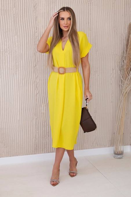 Suknelė su dekoratyviniu diržu geltonas KES-29340-5904