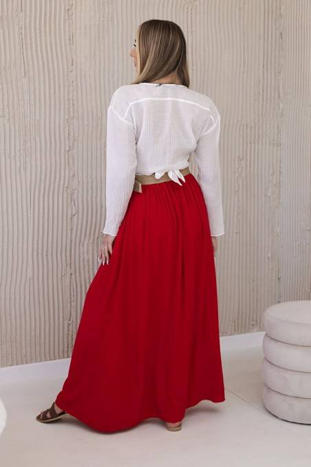 Viskozės sijonas su dekoratyviniu diržu raudonos palvos KES-29341-3020