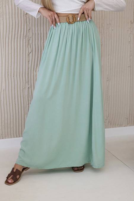 Viskozės sijonas su dekoratyviniu diržu tamsios mėtos KES-29342-3020