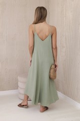 Muslino suknelė su dirželiais šviesiai chaki spalvos KES-29431-ART88534