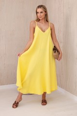 Muslino suknelė su dirželiais geltonos pslavos KES-29432-ART88534