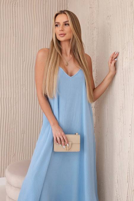 Muslino suknelė su dirželiais mėlynos spalvos KES-29465-ART88534