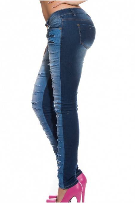 Mėlyni plėšyti moteriški džinsai GR-IS206M